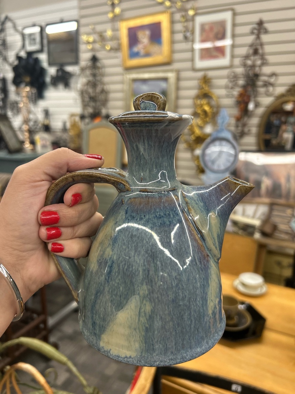 Art pottery Handcrafted Blue Ceramic Teapot - Elegant Glazed Home Art
